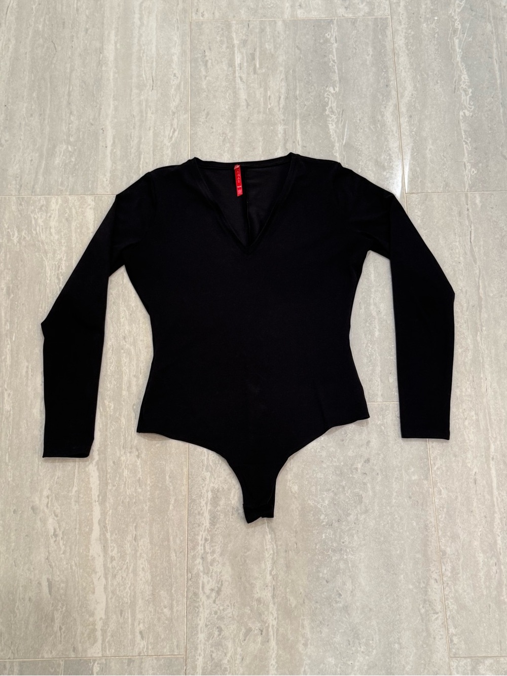 SPANX Black Long-Sleeve V-Neck Bodysuit